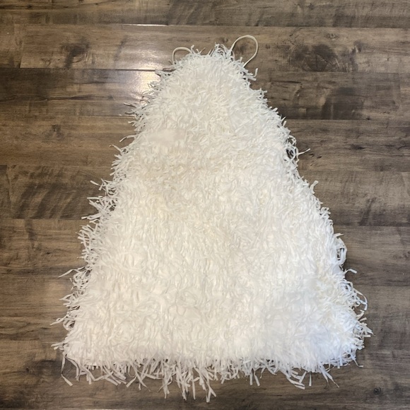SHO By Tadashi Shoji Elodie Halter Fringe Mini Dress in White sz 12 NWT - Picture 3 of 8